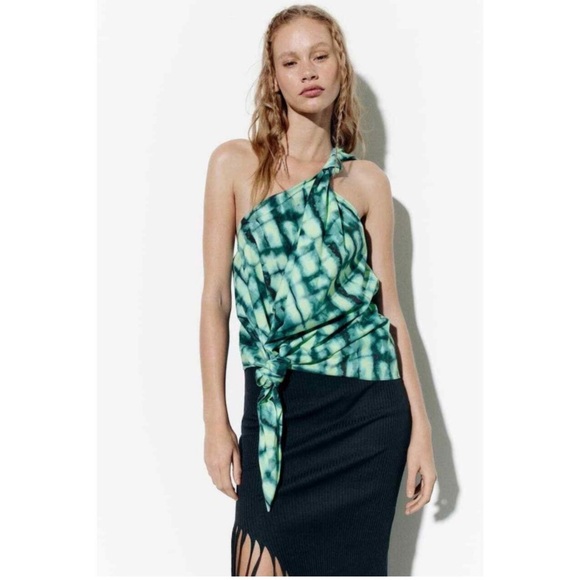 ZARA asymmetric printed One-Shoulder Top - Picture 1 of 7